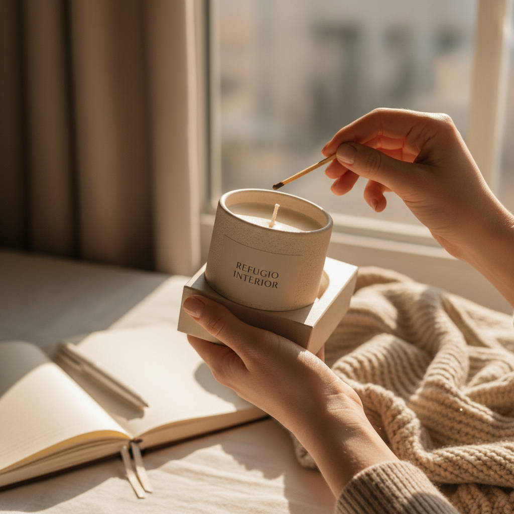 Persona disfrutando del ritual de autocuidado Refugio Interior